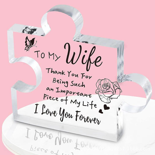 Interlocking Puzzle-Shaped Desktop Decor – 10.5cm Square Display Piece for Home or Gifting(Wife)
