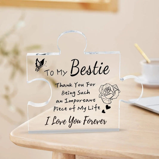Interlocking Puzzle-Shaped Desktop Decor – 10.5cm Square Display Piece for Home or Gifting(Bestie)