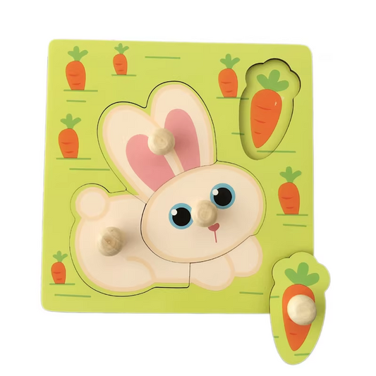 Rabbit Hand-Grip Puzzle Board – Educational Shape Matching Toy for Early Learning, 14.5cm Square Design
