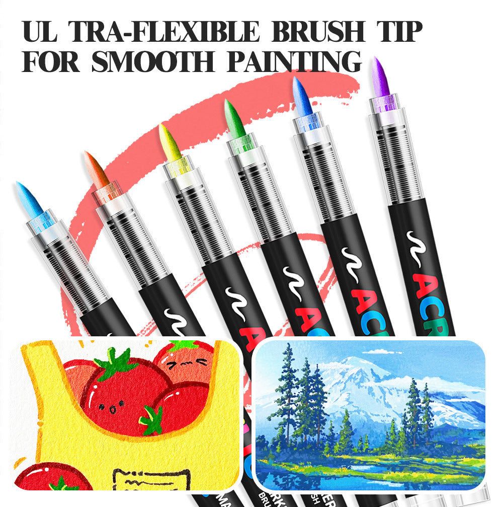 Acrylic Brush Marker – 12-Pack, Water-Based Ink, Flexible Tip, for Multi-Surface Art and Labeling