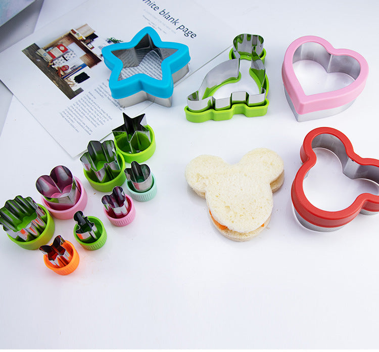 Stainless Steel Food Cutter Set – 12-Piece, Multi-Shape, with PP Press Cover for Sandwich, Cookie, Fruit and Vegetable Use(A)