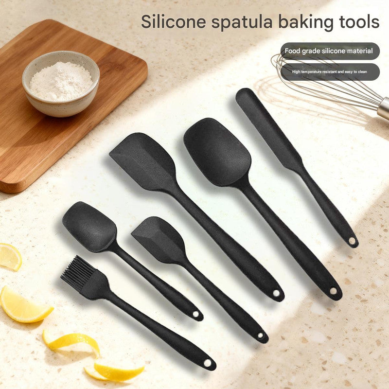 6-Piece Black Silicone Spatula Set – Heat-Resistant, Non-Scratch Kitchen Tools with Integrated Metal Reinforcement, Dishwasher Safe, for Cooking, Mixing, and Baking