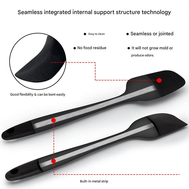 6-Piece Black Silicone Spatula Set – Heat-Resistant, Non-Scratch Kitchen Tools with Integrated Metal Reinforcement, Dishwasher Safe, for Cooking, Mixing, and Baking