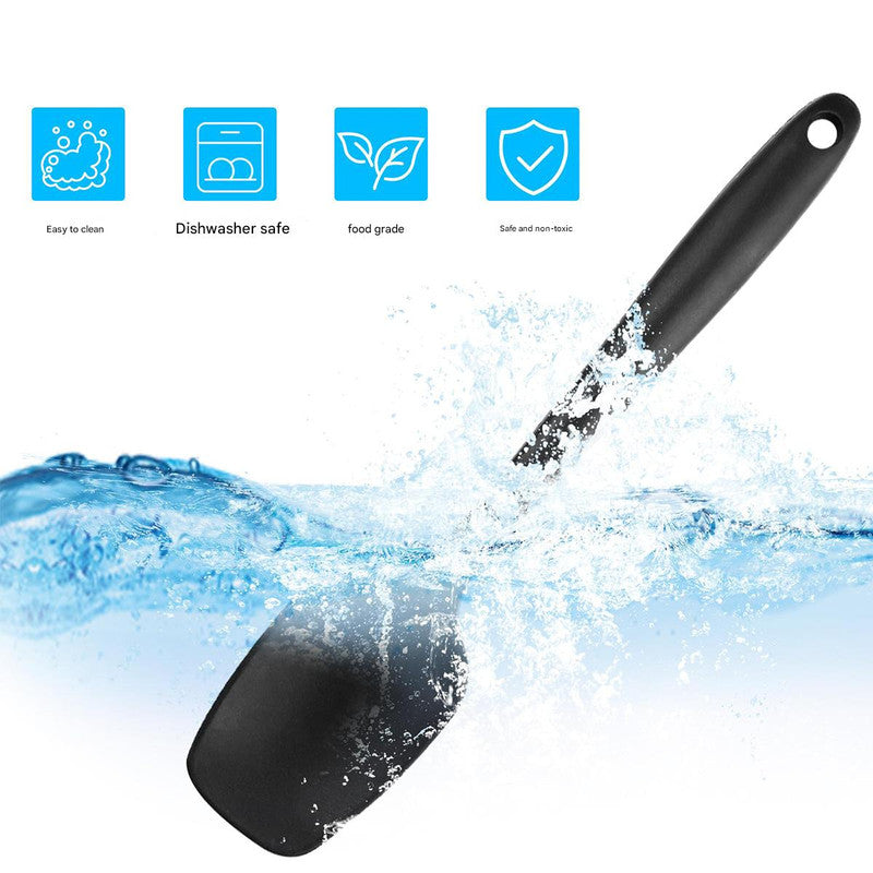 6-Piece Black Silicone Spatula Set – Heat-Resistant, Non-Scratch Kitchen Tools with Integrated Metal Reinforcement, Dishwasher Safe, for Cooking, Mixing, and Baking