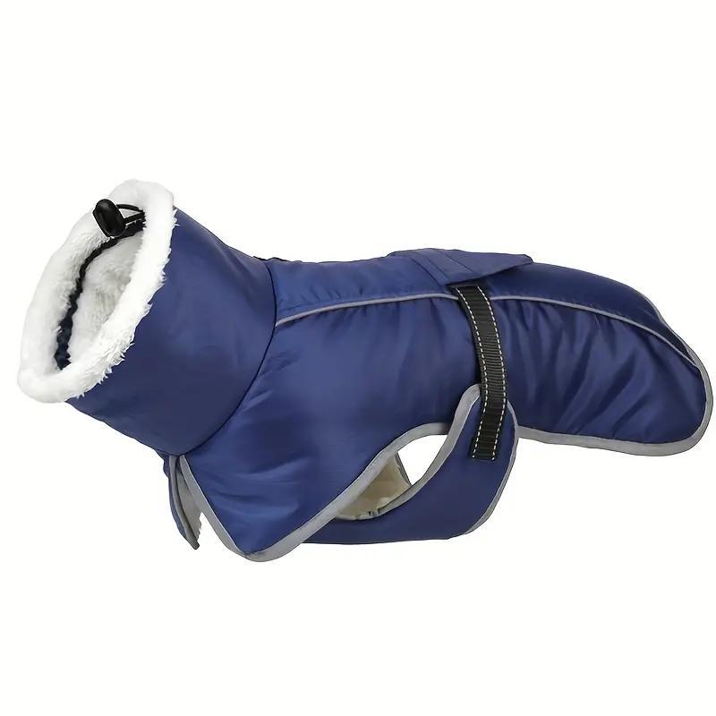 Blue Dog Winter Jacket – Warm, Windproof & Waterproof Pet Coat with Fleece Lining and Reflective Strips for Cold Weather(Size: S)