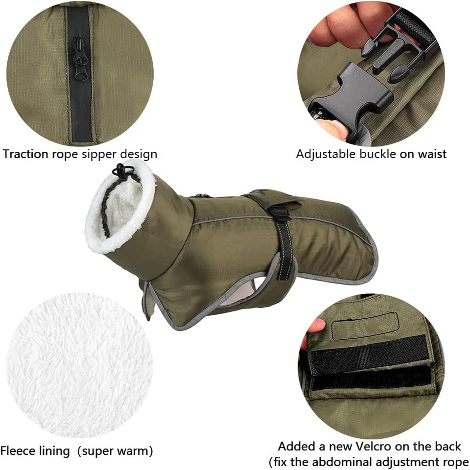 Green Dog Winter Jacket – Warm, Windproof & Waterproof Pet Coat with Fleece Lining and Reflective Strips for Cold Weather(Size: 3XL)