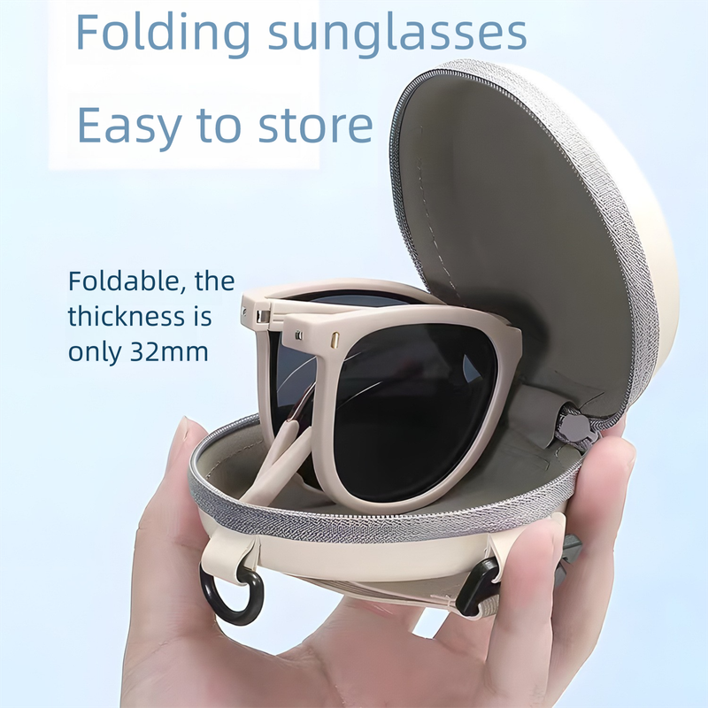 Agate Brown Foldable UV400 Sunglasses for Men and Women – Lightweight Driving & Outdoor Sun Glasses with Hard Case, 18.4g TR+Metal Frame, Compact 32mm Folded Size