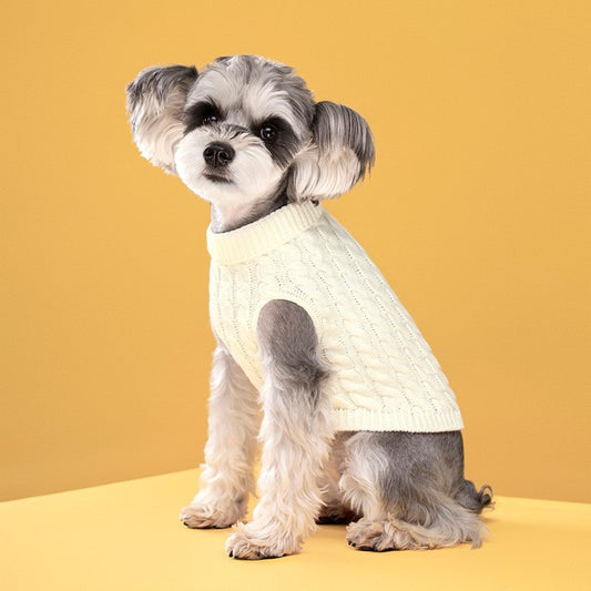 White Fall & Winter Pet Knit Sweater – Solid Color Cable Knit Turtleneck for Small Dogs, Soft Breathable Warm Clothing with 3D Fit Design, Ideal for Teddy, Poodle, and Bichon(Size: L)