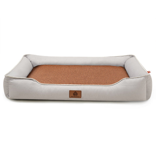 Light grey Rectangular Pet Bed with Removable Cooling Mat – Durable 600D Oxford Fabric Dog & Cat Bed, High-Rebound PP Cotton Filling, Non-Slip Base, for Medium to Large Breeds, Includes Free Cooling Pad(Size:S)