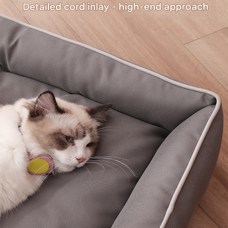 Grey Rectangular Pet Bed with Removable Cooling Mat – Durable 600D Oxford Fabric Dog & Cat Bed, High-Rebound PP Cotton Filling, Non-Slip Base, for Medium to Large Breeds, Includes Free Cooling Pad(Size:M)