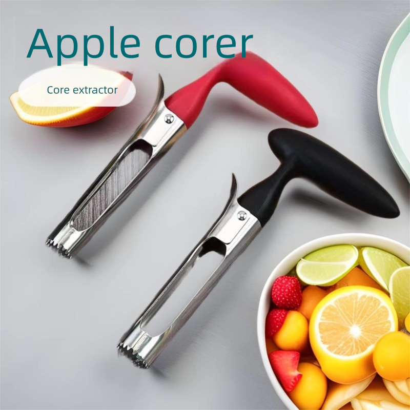 Black Set of 2 Stainless Steel Apple Corers – Heavy-Duty Fruit Core Remover Tool with Comfort Grip, Easy to Use & Clean, for Apples, Pears, and Similar Fruits