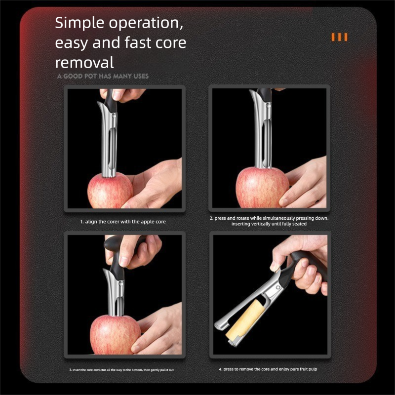 Black Set of 2 Stainless Steel Apple Corers – Heavy-Duty Fruit Core Remover Tool with Comfort Grip, Easy to Use & Clean, for Apples, Pears, and Similar Fruits
