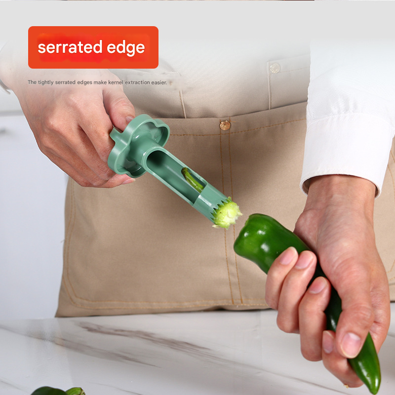 2-Pack ABS Vegetable Core Remover – White & Green, Dual Inner Channel Design, Stackable Kitchen Tool for Peppers Tomatoes Apples