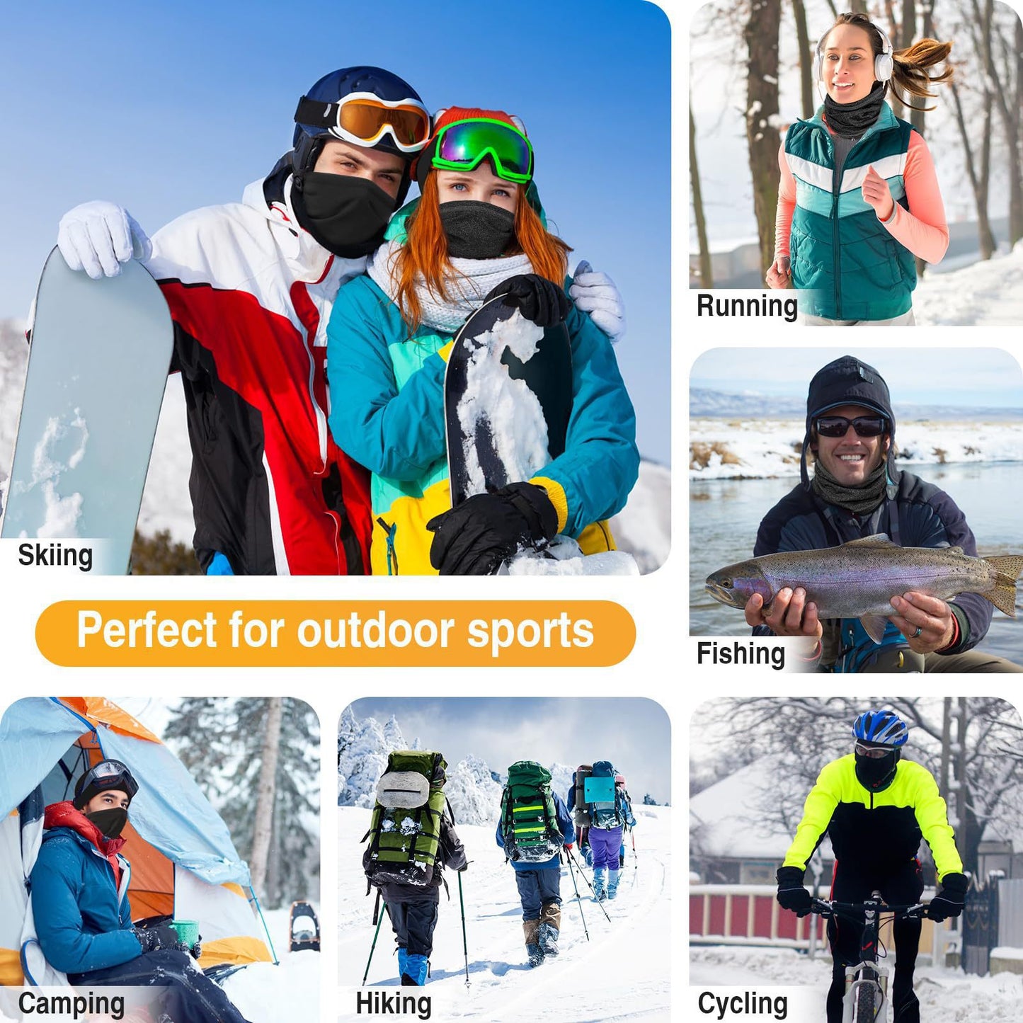 Black and gray Multi-Functional Thermal Neck Gaiter – Windproof, Stretchable Face & Head Cover for Skiing, Cycling, Hiking and Outdoor Activities