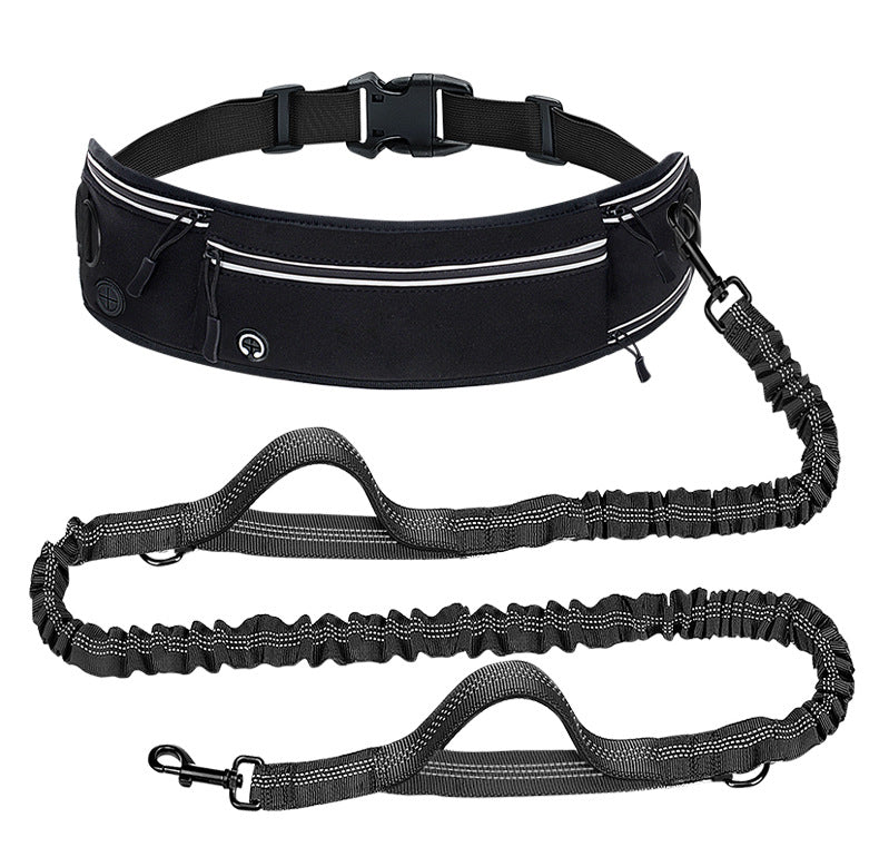 Black Shock-Absorbing Running & Dog Walking Belt – Integrated Waist Pack with Retractable Traction Rope and Ergonomic Support