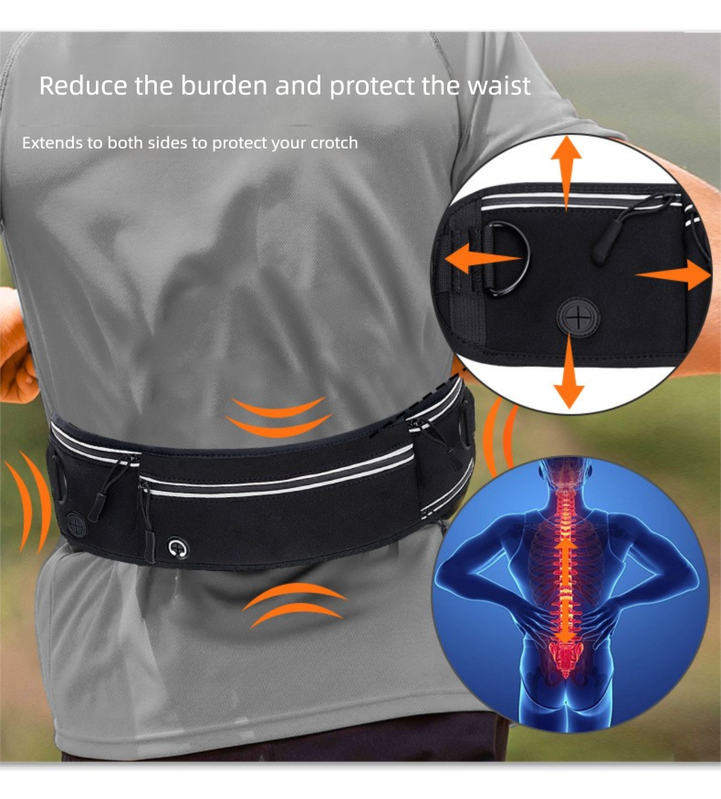 Black Shock-Absorbing Running & Dog Walking Belt – Integrated Waist Pack with Retractable Traction Rope and Ergonomic Support