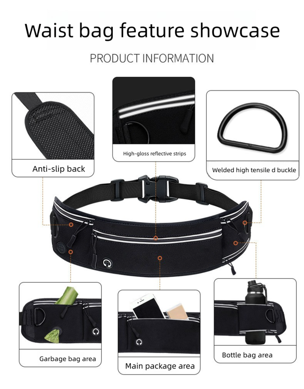 Black Shock-Absorbing Running & Dog Walking Belt – Integrated Waist Pack with Retractable Traction Rope and Ergonomic Support