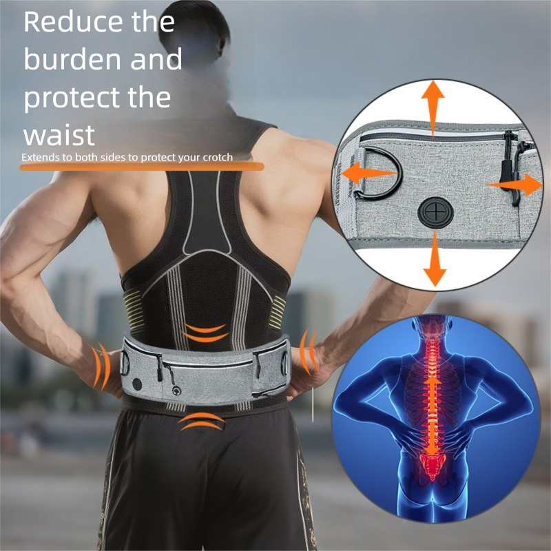 Grey Shock-Absorbing Running & Dog Walking Belt – Integrated Waist Pack with Retractable Traction Rope and Ergonomic Support