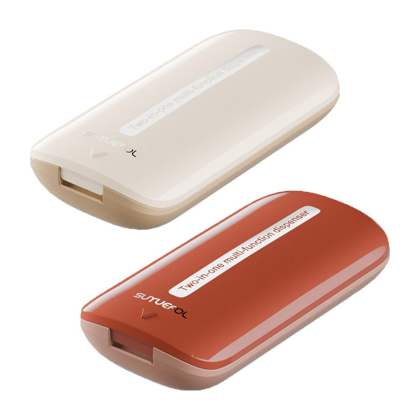 2-Pack Brown and beige Portable Pill Splitter Set – Dual-Function Medication Divider with Stainless Steel Blade and Removable Silicone Liner