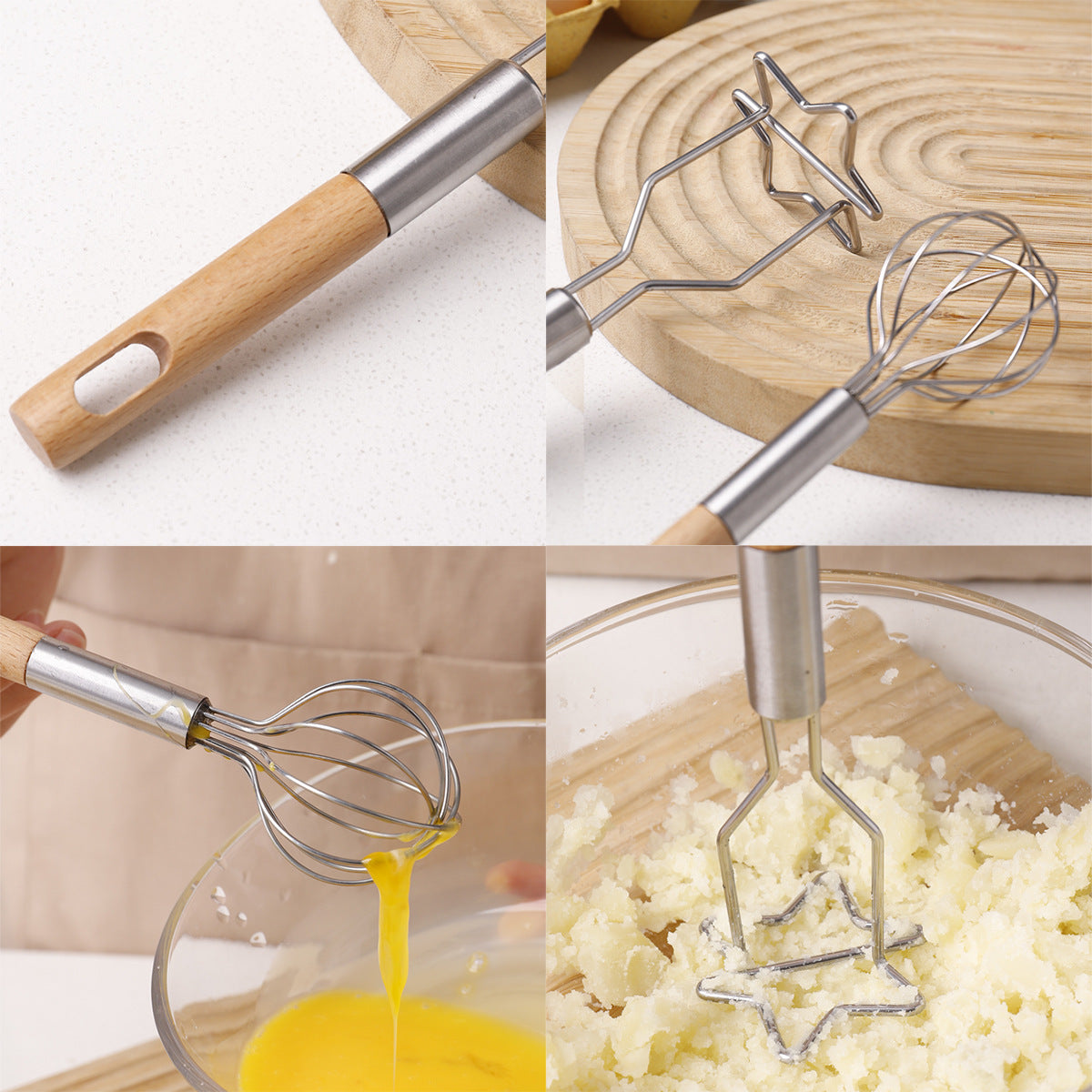 2-Piece Kitchen Tool Set: Mini Whisk + Star-Shaped Potato Masher – Compact for Egg Beating & Mashing