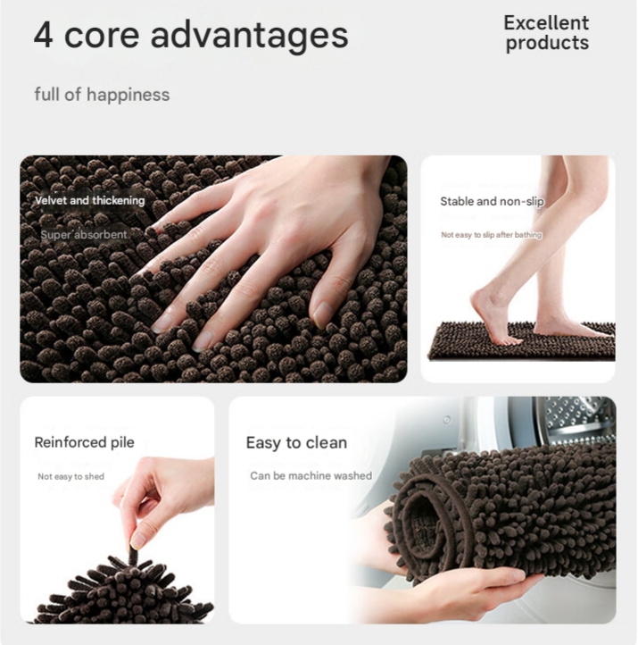 Orange-red 50×80 cm Extra-Thick Chenille Floor Mat for Bathrooms and Pet Use – High-Density Absorbent, Non-Slip, Machine-Washable Rug for Dogs and Humans