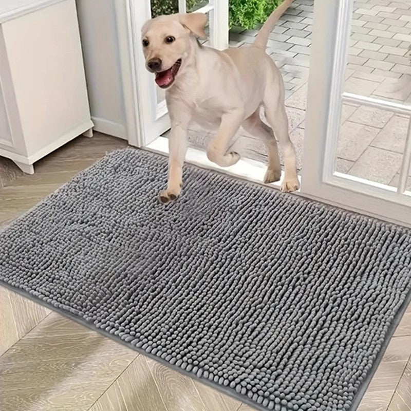 Black 50×80 cm Extra-Thick Chenille Floor Mat for Bathrooms and Pet Use – High-Density Absorbent, Non-Slip, Machine-Washable Rug for Dogs and Humans