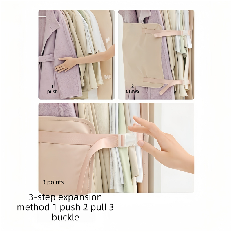 Apricot color Foldable Hanging Compression Board for Wardrobe Organization – 90×58 cm Ultra-Thin Garment Organizer with Adjustable Side Straps and Top Buckle, Holds Up to 30 Thin Jackets