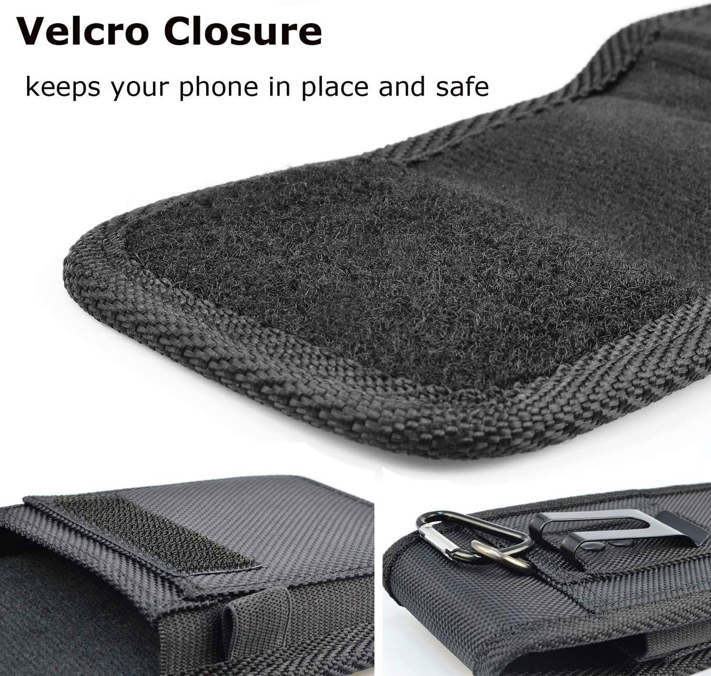 2-Pack Black Universal Heavy-Duty Nylon Belt Holster Pouch with Card Slot – Durable Oxford Cloth Waist Pack for iPhone 16 Pro Max & Android Phones – Vertical & Horizontal Carry Options (M)