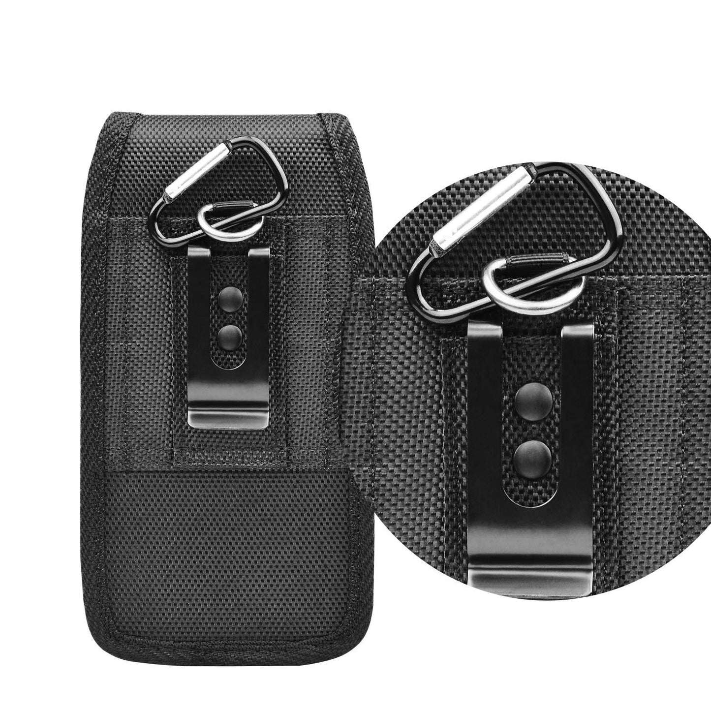 2-Pack Black Universal Heavy-Duty Nylon Belt Holster Pouch with Card Slot – Durable Oxford Cloth Waist Pack for iPhone 16 Pro Max & Android Phones – Vertical & Horizontal Carry Options (L)