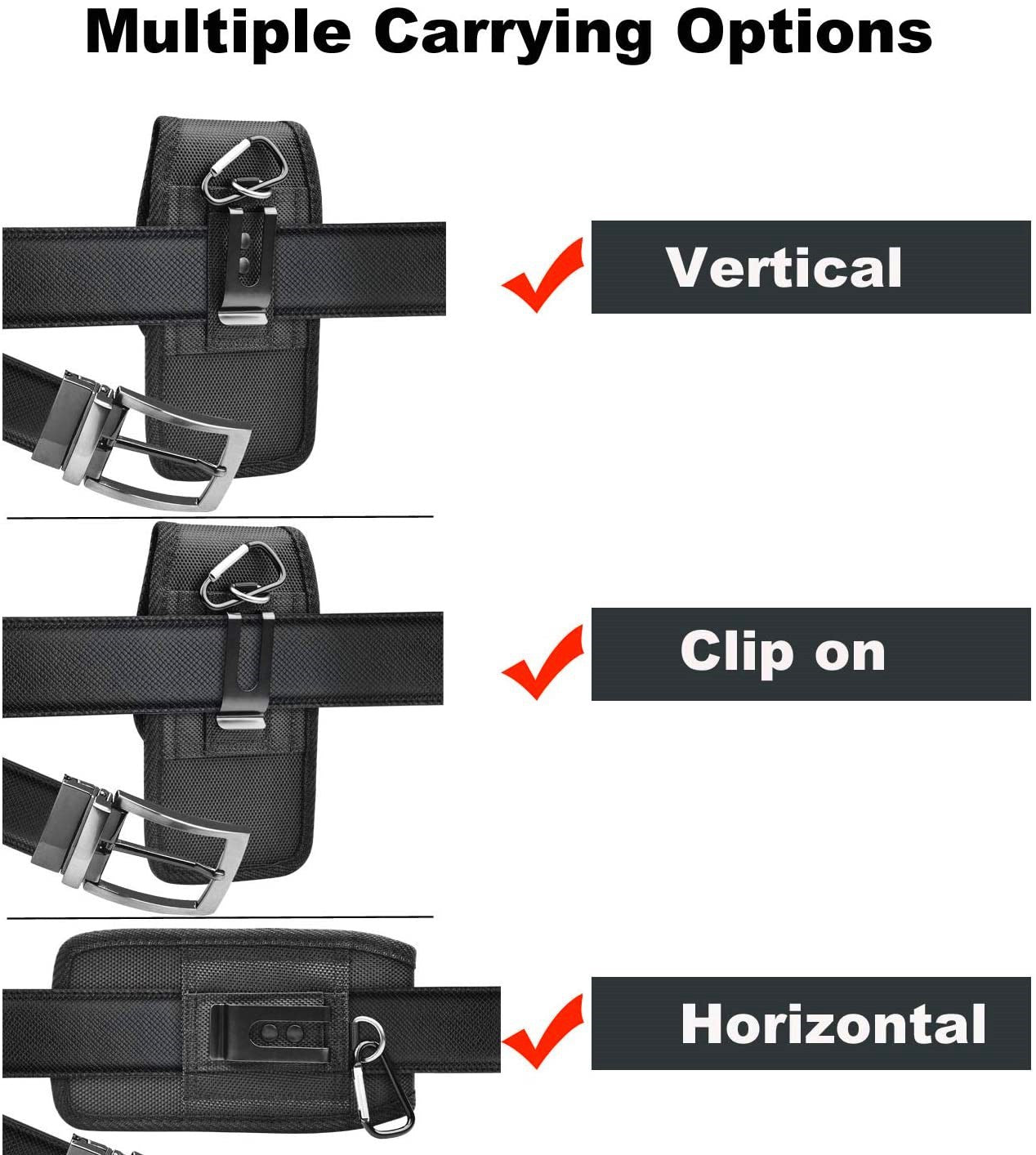 2-Pack Black Universal Heavy-Duty Nylon Belt Holster Pouch with Card Slot – Durable Oxford Cloth Waist Pack for iPhone 16 Pro Max & Android Phones – Vertical & Horizontal Carry Options (L)
