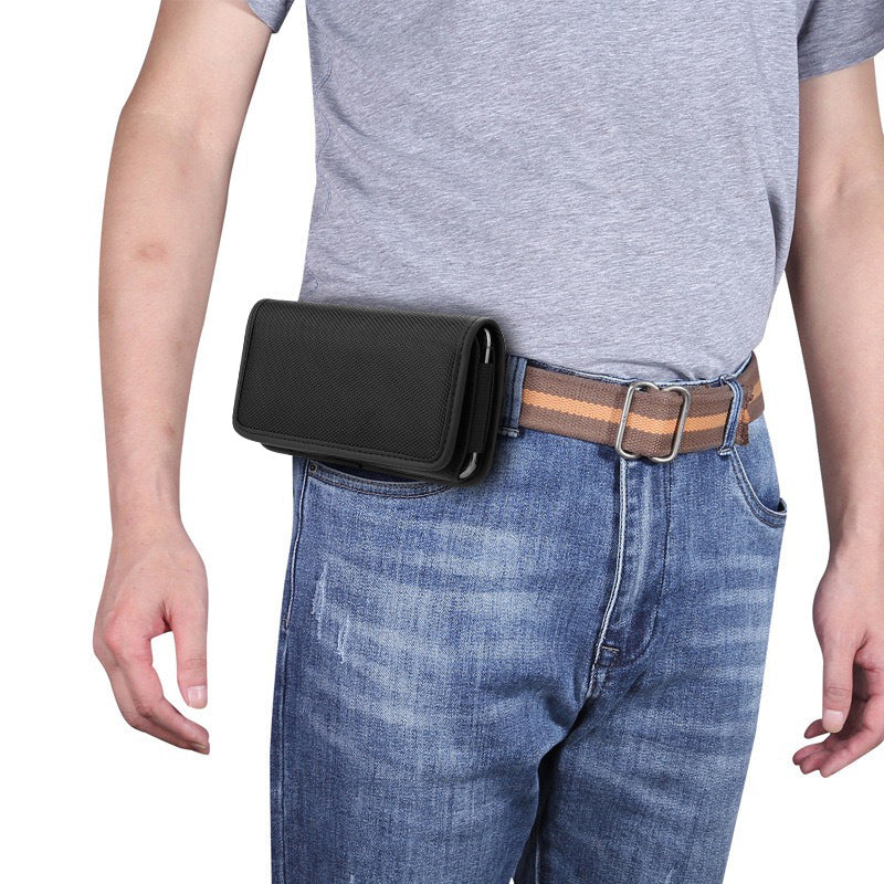 2-Pack Black Universal Heavy-Duty Nylon Belt Holster Pouch with Card Slot – Durable Oxford Cloth Waist Pack for iPhone 16 Pro Max & Android Phones – Vertical & Horizontal Carry Options (L)