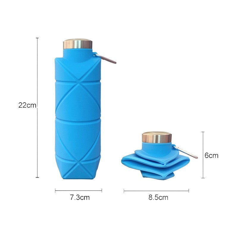 Grey 700ml Collapsible Silicone Water Bottle with Diamond Pattern - Food-Grade Portable Sports Bottle for Hiking, Camping, Travel & Gym - Leak-Proof Foldable Design with Carabiner Clip