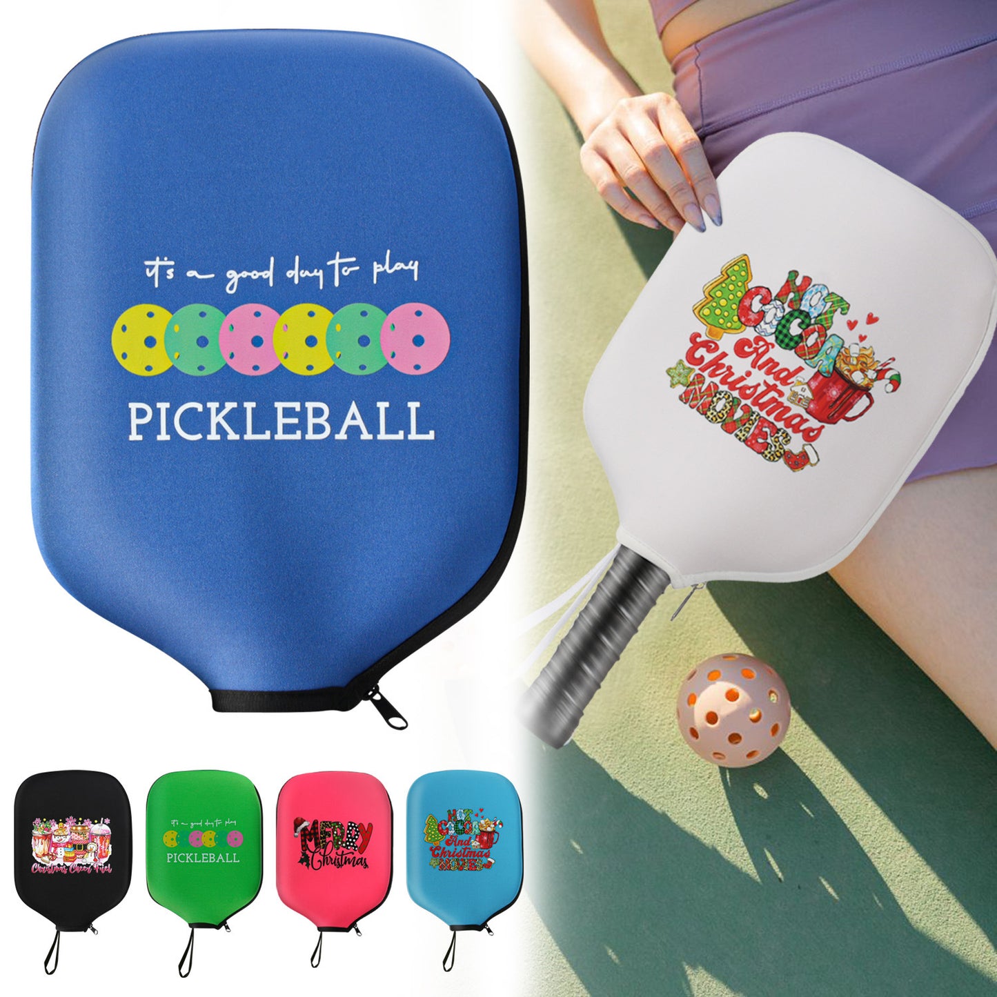 Black Neoprene Pickleball Paddle Cover Protective Case with Fun Graphic Design Durable Beach Tennis Racket Sleeve Bag for Table Tennis Paddles Shockproof Sports Equipment Storage(Style:1)