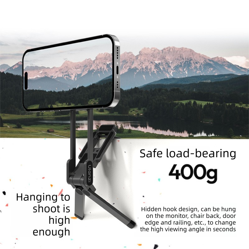 Black Portable Magnetic Phone Mount with MagLock - Multi-Functional Foldable Tripod Stand for Desktop, Travel & Vlogging, Strong Dual Magnet Design for iPhone & Android