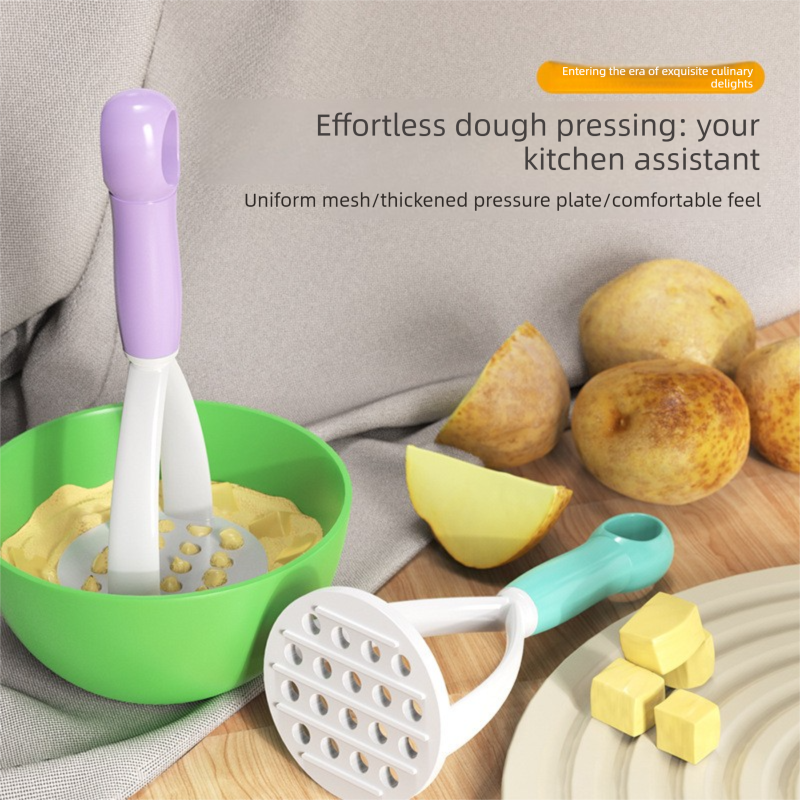 3-Pack Pink,yellow and purple Manual Potato Masher - Baby Food Maker & Vegetable Ricer with Reinforced Arch Design, Durable PP Kitchen Tool for Mashing Potatoes, Sweet Potatoes, and Fruits