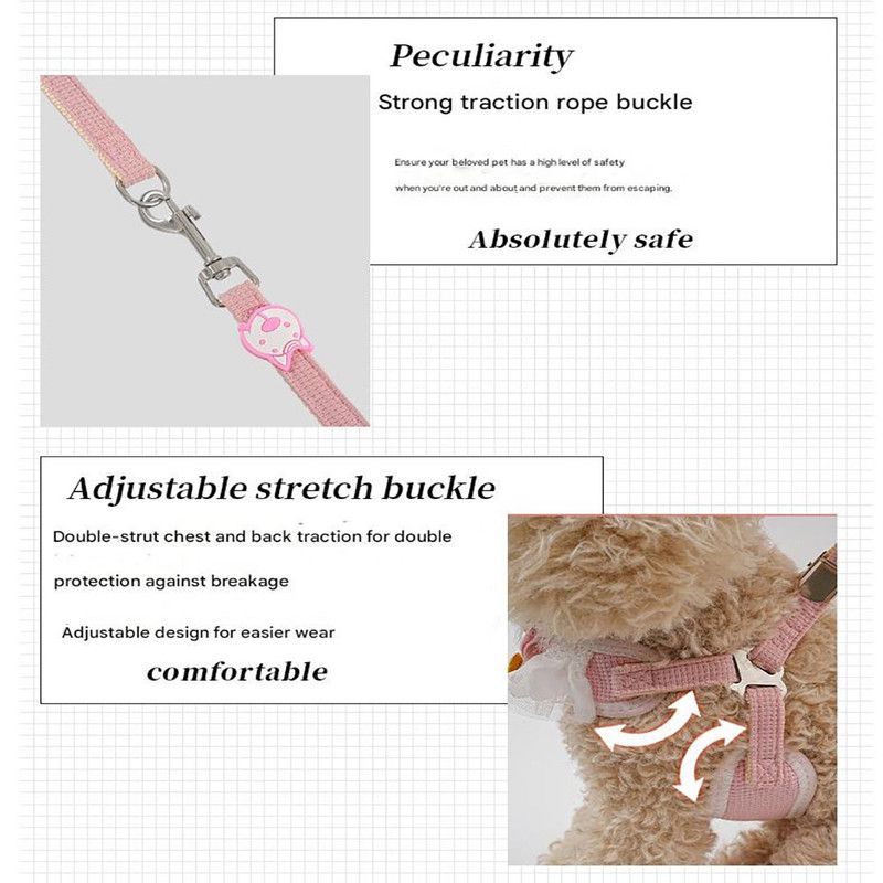 Green Lace Y-Shaped Pet Harness and Leash Set - Breathable Mesh Vest for Small to Medium Dogs and Cats - Comfortable Walking Gear with 150cm Leash(Size:S)