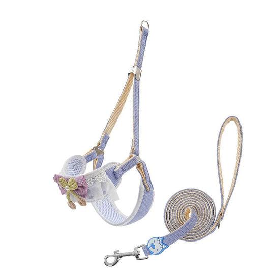 Sky blue Lace Y-Shaped Pet Harness and Leash Set - Breathable Mesh Vest for Small to Medium Dogs and Cats - Comfortable Walking Gear with 150cm Leash(Size:M)