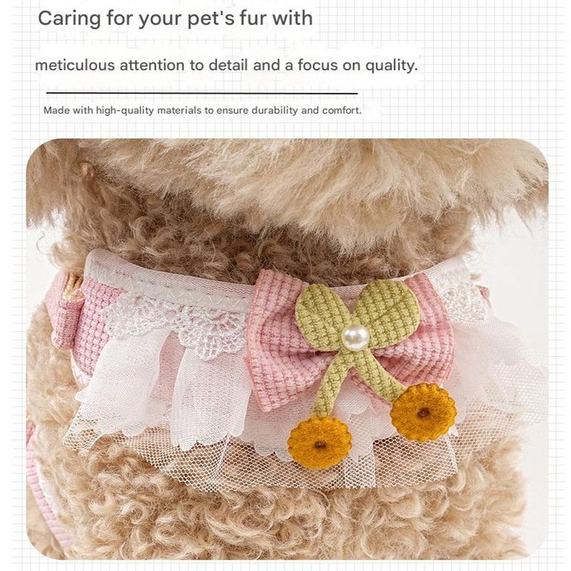 Green Lace Y-Shaped Pet Harness and Leash Set - Breathable Mesh Vest for Small to Medium Dogs and Cats - Comfortable Walking Gear with 150cm Leash(Size:M)