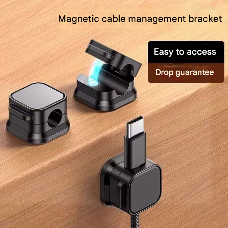 24 Black Pack Magnetic Cable Organizer Clips for Desk and Car, Reusable Adhesive Cord Management Holder for Charging Cables, USB Wires, Headphones, HDMI, and Power Cords