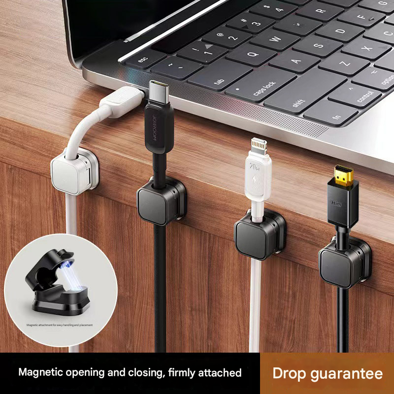 24 Black Pack Magnetic Cable Organizer Clips for Desk and Car, Reusable Adhesive Cord Management Holder for Charging Cables, USB Wires, Headphones, HDMI, and Power Cords