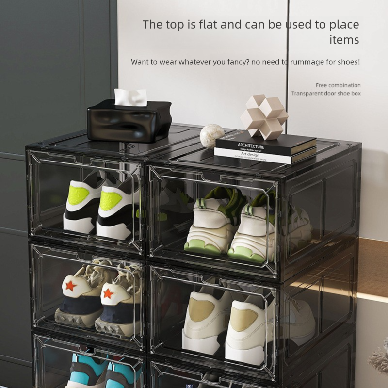 Black Transparent Magnetic Shoe Box Stackable Dustproof Sneaker Storage Case for Basketball Shoes Clear Display Organizer for Local Home and Dormitory