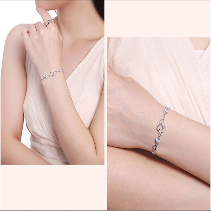Heart-to-Heart Silver Plated Bracelet with Sparkling Rhinestones Elegant Romantic Jewelry for Women Includes Local Standard Gift Box for Special Occasions(3A Purple Diamond)