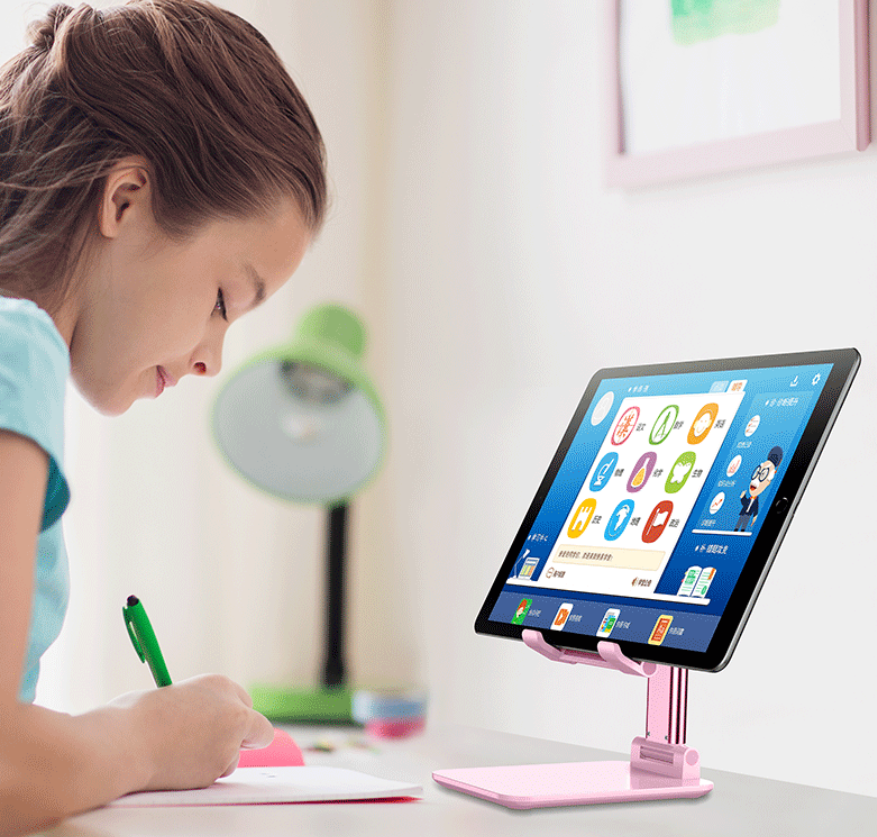 Pink Adjustable Desktop Phone Stand with Height Extension and Foldable Design for Online Classes and Streaming Comfortable Hands-Free Solution for Local Users