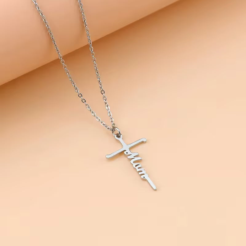 Stainless Steel Cross Necklace for Women Mother's Day Holiday Gift Elegant Jewelry Piece for Local Standard Everyday Wear(mama)