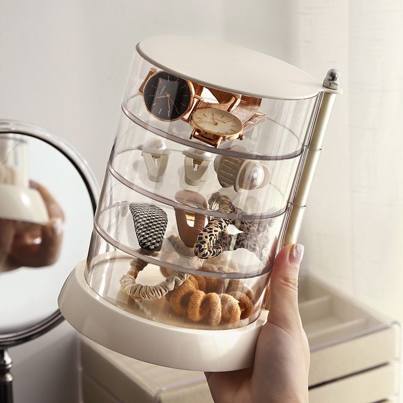 Rotating Jewelry Storage Box Transparent Multi-Compartment Design for Earrings and Hair Accessories Space-Saving Organization Solution for Local Vanities(Four layers)