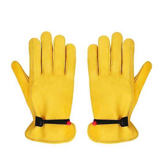 Size M Golden Yellow Top-Grain Cowhide Protective Work Gloves, Durable Wear-Resistant Labor Safety Solution for Local Industrial Professionals