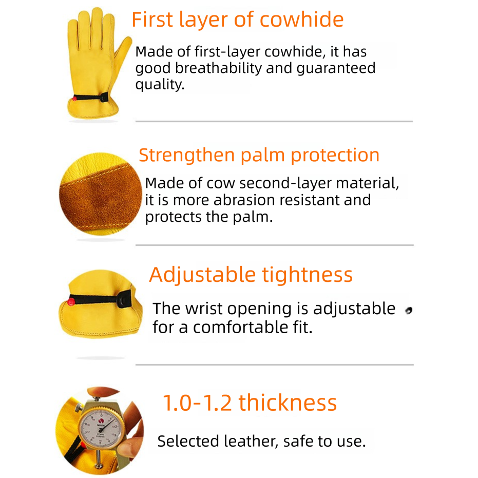 Size XXL Golden Yellow Top-Grain Cowhide Protective Work Gloves, Durable Wear-Resistant Labor Safety Solution for Local Industrial Professionals
