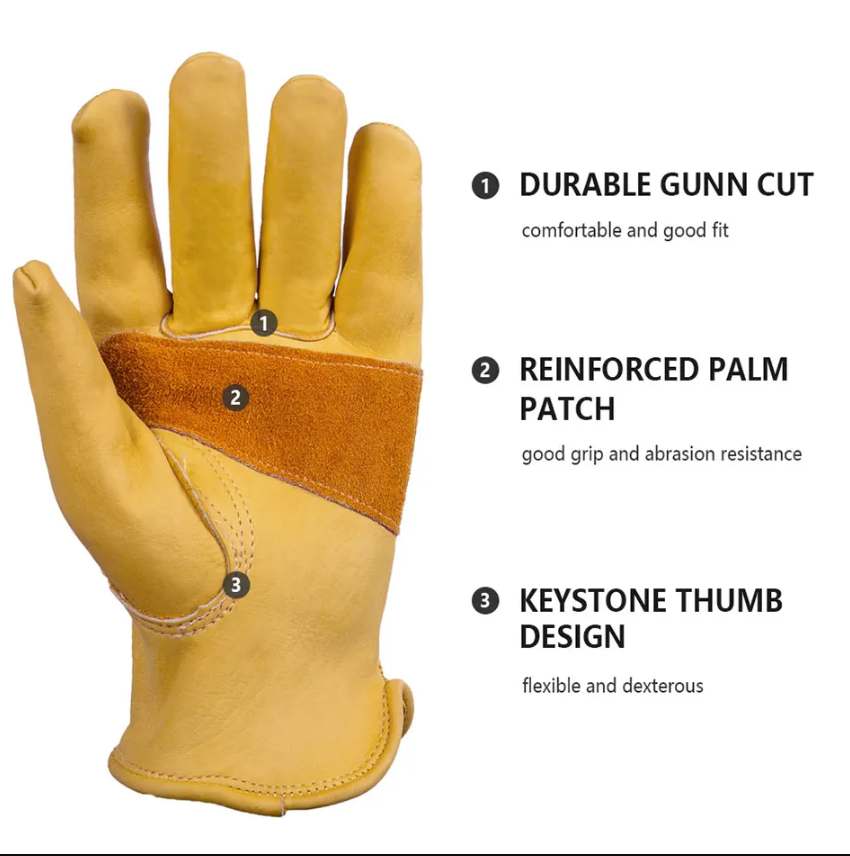 Size XXL Golden Yellow Top-Grain Cowhide Protective Work Gloves, Durable Wear-Resistant Labor Safety Solution for Local Industrial Professionals