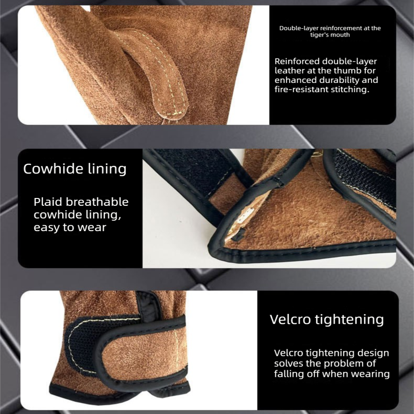 Size L Heavy-Duty Cowhide Protective Gloves with Heat Resistant and Wear-Proof Leather for Outdoor Camping Welding and Industrial Work Reliable Hand Guard for Local Professionals