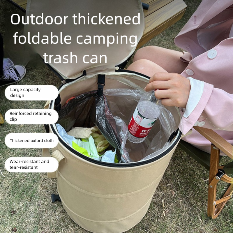 Army green Foldable Camping Trash Can with Lid - Large Capacity Heavy Duty Pop Up Rubbish Bin - Portable Storage Bag for Caravan, Picnic, Gardening and Outdoor Adventures - Space Saving Design(Size: S)